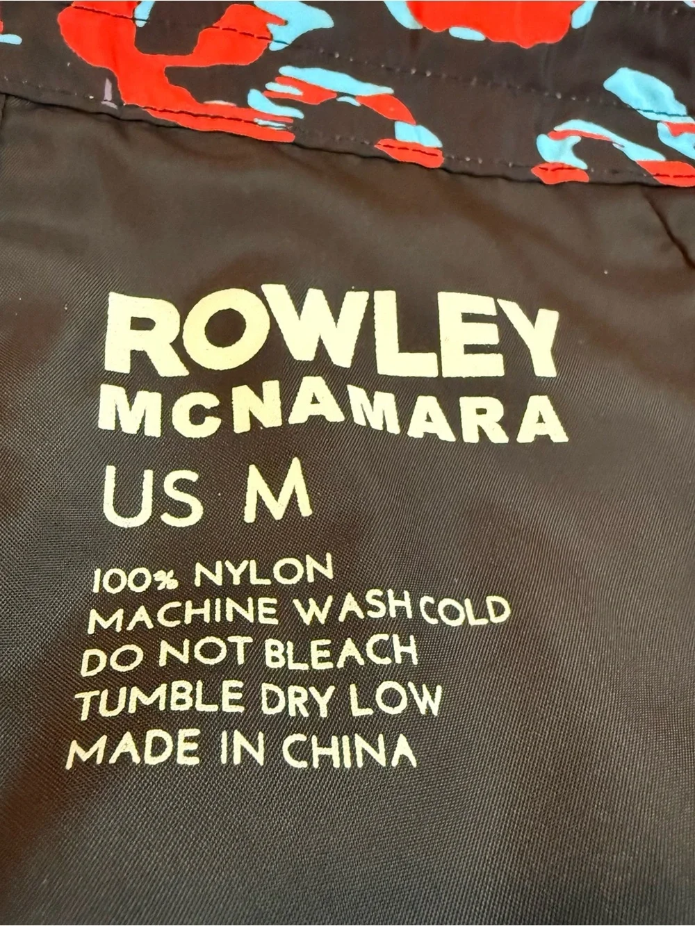 Rowley Macnamara Red Black Crab Print Swim Trunks Board Shorts Size M